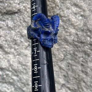 Lapis Lazuli Skull Ring with Horns